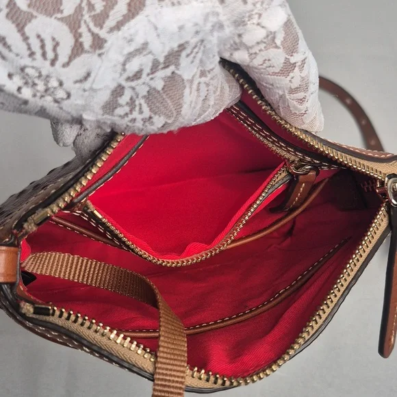 Dooney & Bourke Plum/Burgundy Ostrich-Embossed Crossbody Bag - Picture 12 of 17